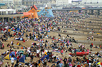 Despite the weather, the beach was busy