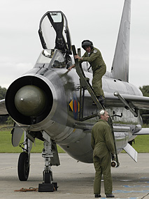 Sqn Ldr Dennis Brooks dismounts from F.6, XS904 / BQ, at Bruntingthorpe
