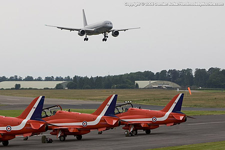 Stars of the show - the RNZAF Boeing 757 and the Red Arrows. Pic by Damien