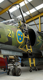 It's a long climb to the Viggen's cockpit