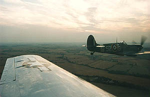 Dusk and close formation over the English countryside, almost home